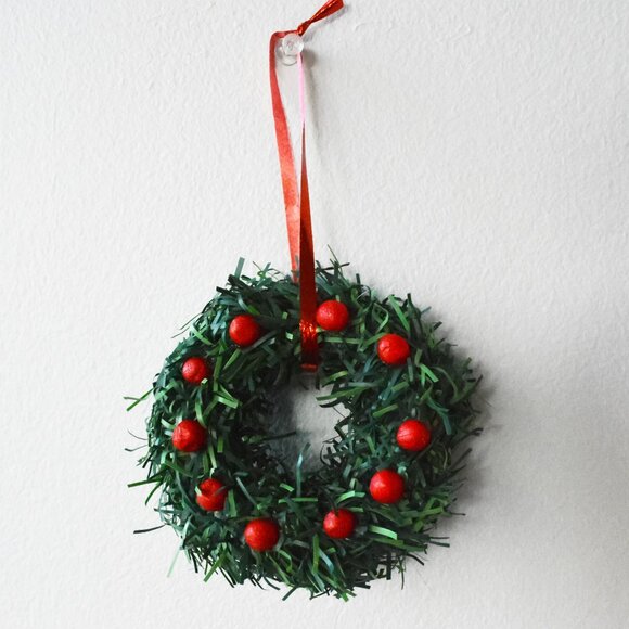 Handmade Miniature Christmas Wreath Christmas Ornament Recycled Christmas Decor - Picture 1 of 4